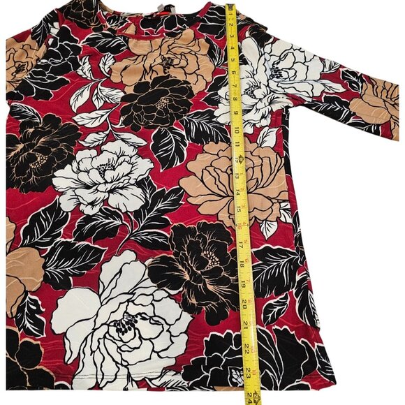 Emily Daniels Red Black Tan Floral Flowers Shirt Stretch Blouse NWT Size S - Picture 4 of 12